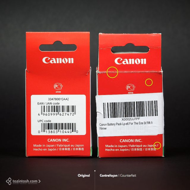 Canon LP-E6 • Back view of the boxes